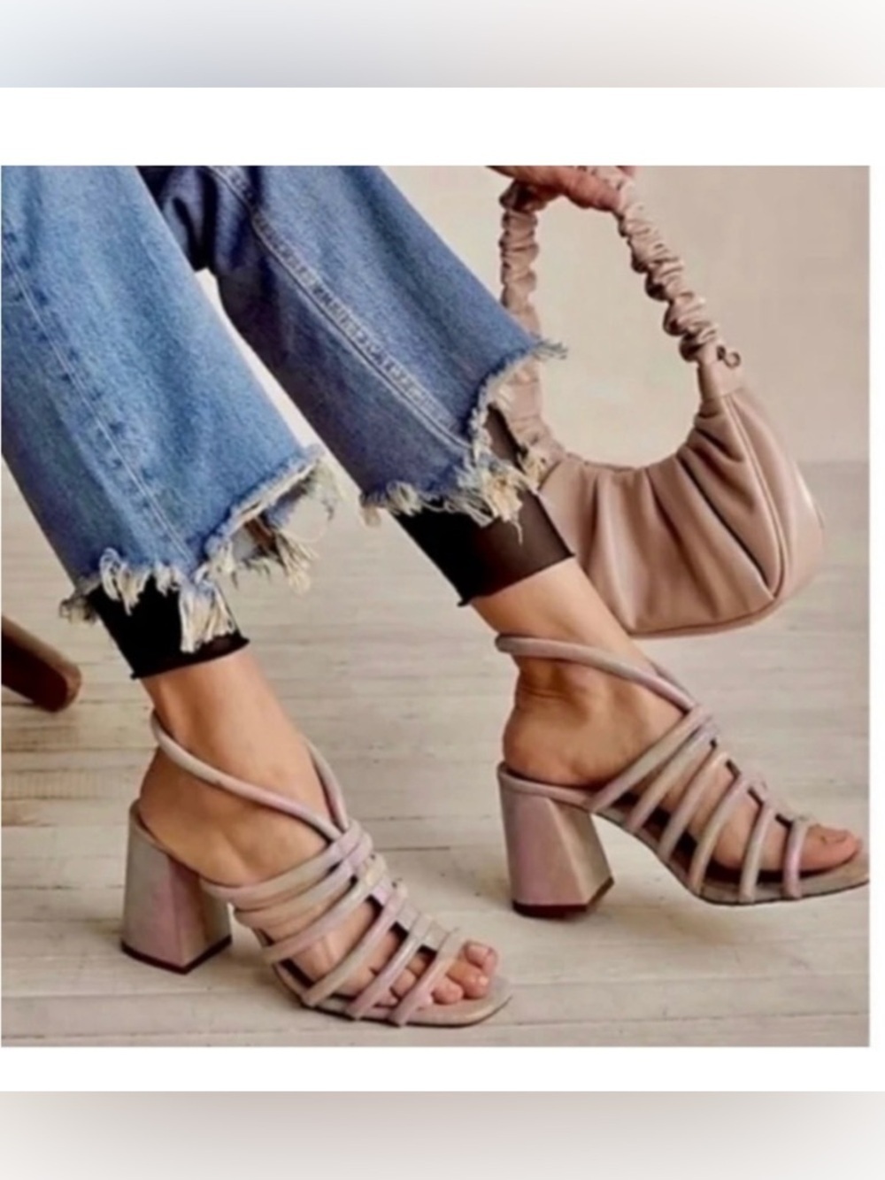 Free People Colette Cinched Heel in Rainbow Metallic Slingback Caged